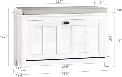 Miniatura 2 de Haotian Banco de almacenamiento de zapatos, para entrada, zapatero para pasillo, zapatero pequeño con cajón abatible y cojín de asiento, blanco