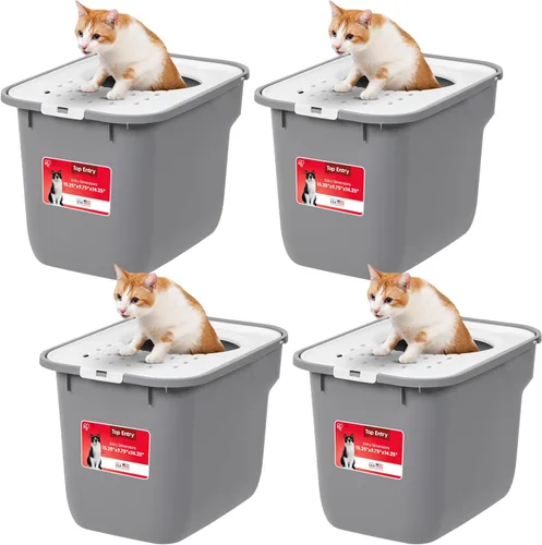 Miniatura 9 de IRIS USA - Caja de arena higiénica cuadrada para gatos, bandeja grande para gatos con tapa de captura de partículas de arena, menos residuos