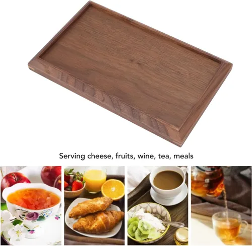 Miniatura 3 de Bandeja de madera de nogal negro, bandejas rectangulares de madera para servir, bandeja grande de madera oscura, bandeja decorativa rectangular