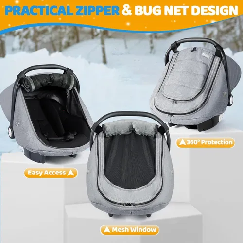 Miniatura 3 de IvyWind Funda de Asiento de Coche de Invierno para Bebé, Funda Universal para Asiento de Coche para Bebés con Ventana de Malla Transpirable, Fundas