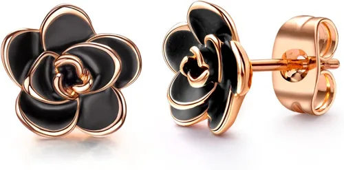 AllenCOCO Aretes tipo dormilona con diseño de rosas para mujer, con orejas sensibles, hipoalergénicos, bonitos aretes de oro y plata, sin níquel