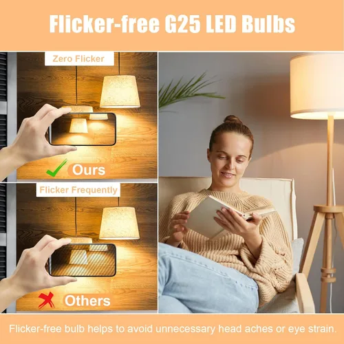 Miniatura 6 de Bombilla LED G25 de 5 W (equivalente incandescente de 60 W) 2700 K blanco suave, bombillas decorativas, base E26, 500 lúmenes, perfecta para espejo