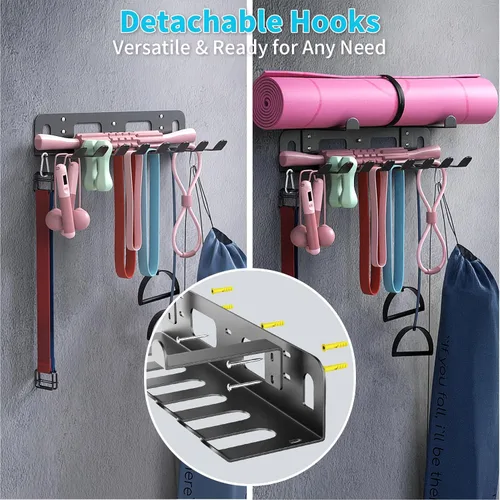 Miniatura 4 de KHAMAL Multi-Purpose Gym Equipment Storage Rack for Resistance Bands - Gym Wall Storage for Exercise Bands, Yoga mat, Jump Ropes, Weight Belts, Negro