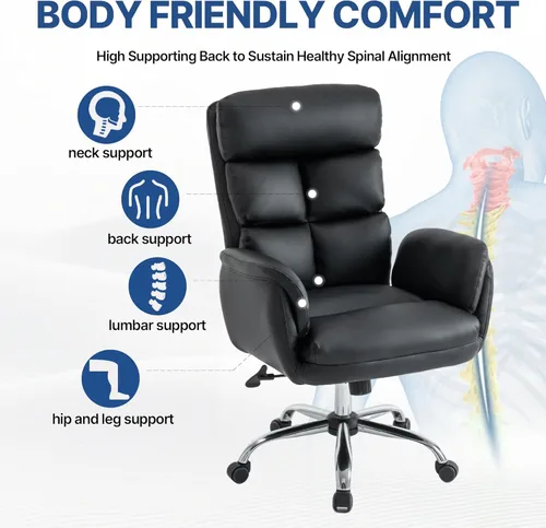 Miniatura 5 de Silla de oficina ergonómica moderna, silla giratoria de piel sintética, silla ejecutiva de escritorio para computadora con reposabrazos acolchados