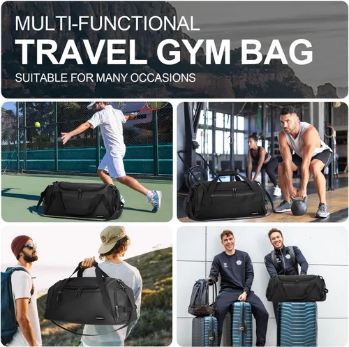 Miniatura 6 de FIORETTO 43L Mens Sports Gym Bag with Wet Pocket & Shoe Compartment, Travel Duffle Bag Overnight Bag with Padded Shoulder Strap, Water-Resistant
