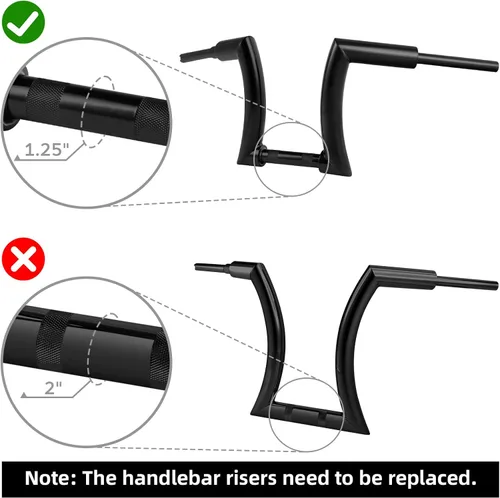 Miniatura 4 de TCT-MOTORPARTS Manillar de 12 Pulgadas Rise Ape Hanger Bar de 2 Pulgadas para Harley Dyna Wide Glide Lowrider FLST FXST 1983-2008 Softail Street Bob