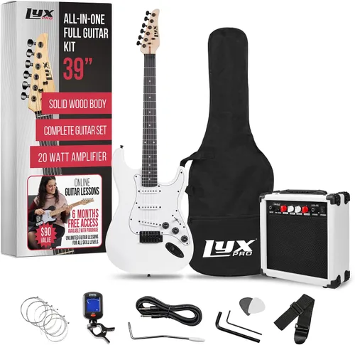 Miniatura 12 de LyxPro Kit completo de guitarra eléctrica de 39 pulgadas para principiantes, tamaño completo con amplificador de 20 W, el paquete incluye todos