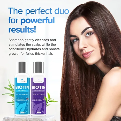 Miniatura 5 de Biotin - Juego de champú y acondicionador para el crecimiento del cabello, sin sulfatos, acondicionador profundo para cabello seco dañado, fabricado