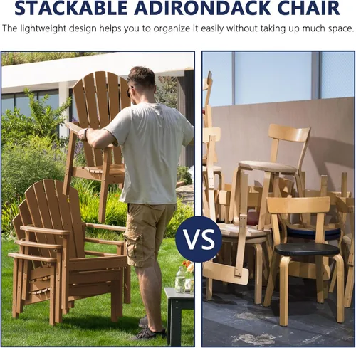 Miniatura 3 de nevilywood Sillas Adirondack compactas apilables, sillas de patio de polietileno de alta densidad de 26.3 pulgadas de ancho, duraderas, diseño que