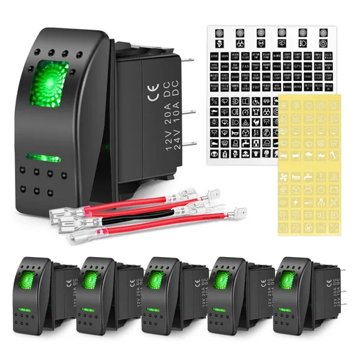 Miniatura 17 de Nilight - Interruptores basculantes de 6 unidades con calcomanías de brillo nocturno, 5 pines SPST, con retroiluminación roja de 12V/24V, para Rojo