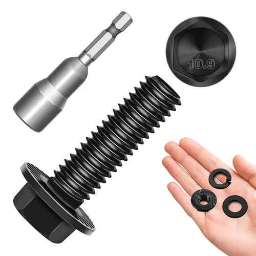 Miniatura 21 de Perno M6x1.0 (10 juegos) M6 x 0.787 in Brida Hex Head Tuercas y Pernos, Tornillos hexagonales de brida de perno M6 con tuercas y arandelas, Surtido