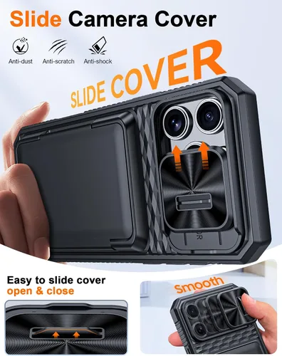 Miniatura 6 de Vizvera para iPhone 16 Pro Max Funda tipo cartera RFID [Soporte para tarjetas][Control de cámara][Cubierta de cámara] Funda protectora de silicona