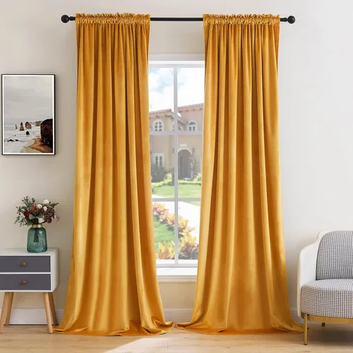 Miniatura 40 de MIULEE - Juego de 2 paneles de cortinas negro opacas y térmicas de terciopelo para la sala de estar y dormitorio, con bolsillo para cortinero, de 63