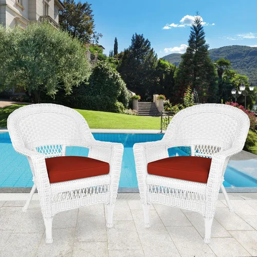 Miniatura 9 de Jeco Silla de mimbre con cojín rojo, juego de 2, blanco/W00206- Blanco/Rojo Ladrillo