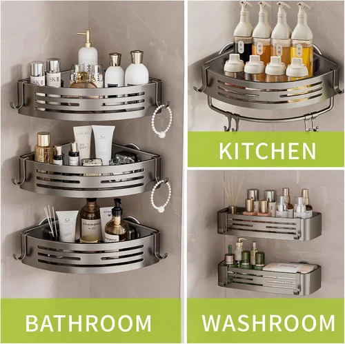 Miniatura 6 de Organizador de ducha con ventosa, sin perforación, estante de ducha de esquina de baño, organizador de baño extraíble con barra de toalla