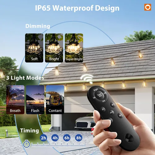 Miniatura 2 de addlon Luces de Cadena Solares de 104 Pies (98 Pies + 6) para Exteriores Impermeables con Puerto USB y Control Remoto Luces Solares para Patio