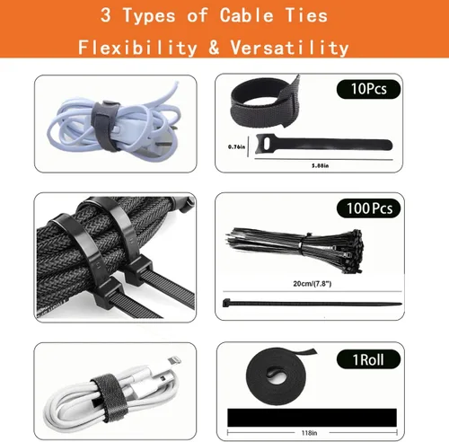Miniatura 4 de Kit organizador de cables de 319 piezas, organizador de cables de escritorio, 98 clips adhesivos para cables, 17 correas de cable reutilizables, 4