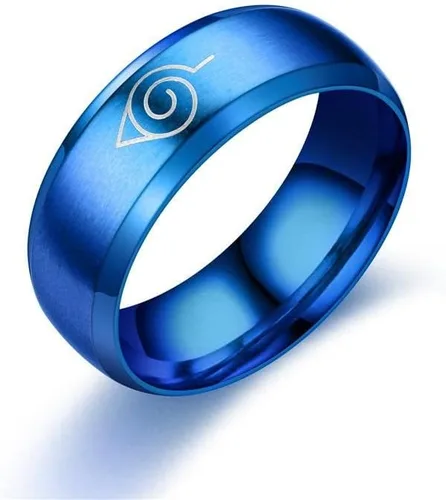 Anillos de anime para niños y niñas, accesorios de cosplay unisex de acero inoxidable tamaño 7-11 con 4 variaciones de color azul, negro, dorado,