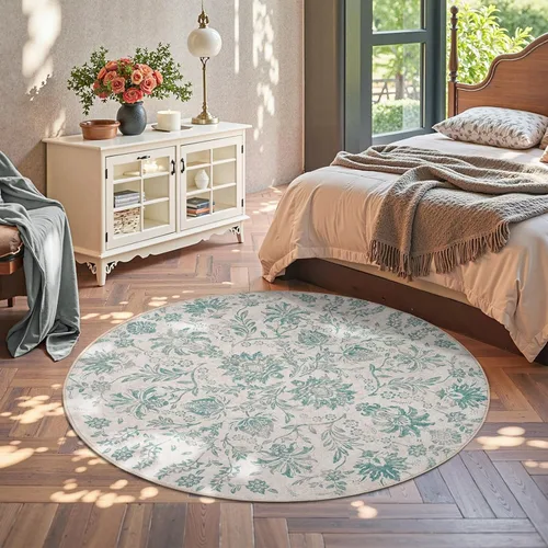 Miniatura 274 de jinchan Lima - Alfombra simétrica floral geométrica lavable, alfombra de entrada de medio círculo de 2 x 3, alfombra de media luna, suave y Azul
