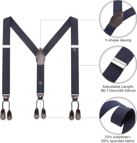 Miniatura 24 de AWAYTR Tirantes de botón marrón para hombre, tirantes elásticos ajustables en forma de Y