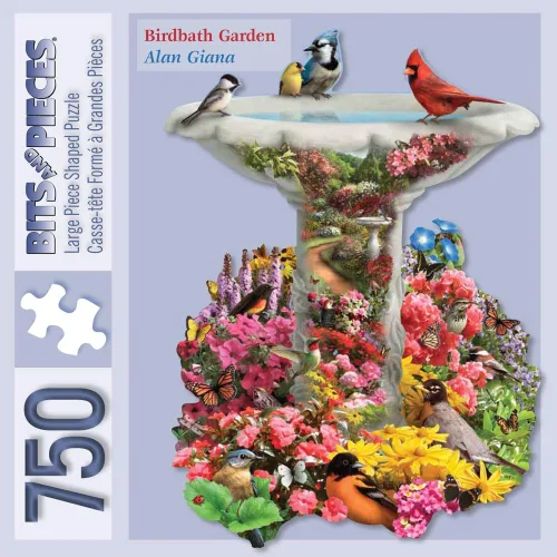 Miniatura 2 de Bits and Pieces Rompecabezas de 750 piezas para adultos – Baño para pájaros de jardín, fuente de pájaros ocupados – por el artista Alan Giana