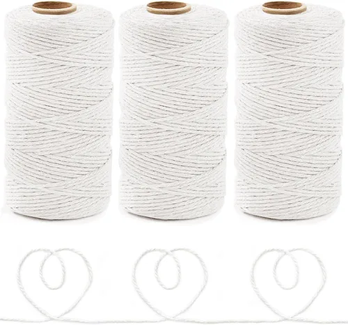 Miniatura 13 de Anvin Cordel de algodón – Cordeles de yute natural para embalaje y envoltura (negro, blanco) – 984 pies, 10 capas, 0.079 in de grosor – Ideal