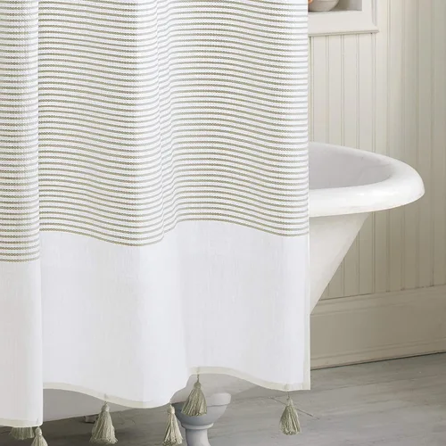 Miniatura 4 de Panama Stripe Cortina de ducha 100% tela de algodón para baño, de 72 x 72 pulgadas /182.88 x 182.88 cm. Gris pardo