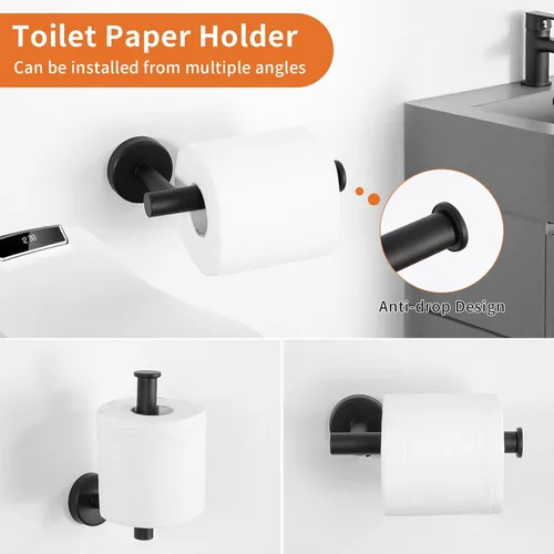 Miniatura 6 de Juego de 5 piezas de herrajes de baño negro mate, juego de toalleros para baño de acero inoxidable SUS304, portarrollos de papel higiénico montado