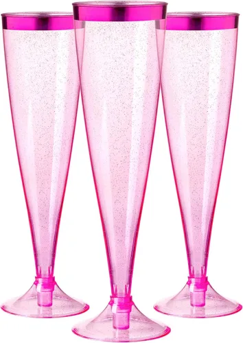 Miniatura 12 de Homy Feel Paquete de 30 copas de vino de plástico oro rosa con purpurina, copas de champán de 5 onzas desechables para fiestas, copas de champán