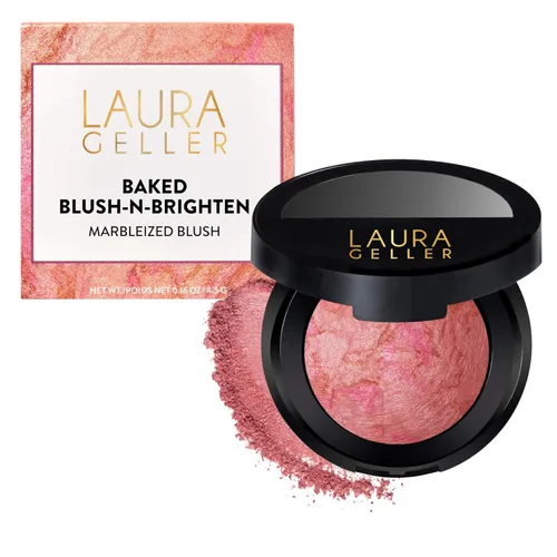 LAURA GELLER NEW YORK Blush-n-Brighten - Rubor marmoleado horneado para mejillas - Pink Buttercream (crema de mantequilla rosa) - Acabado natural -