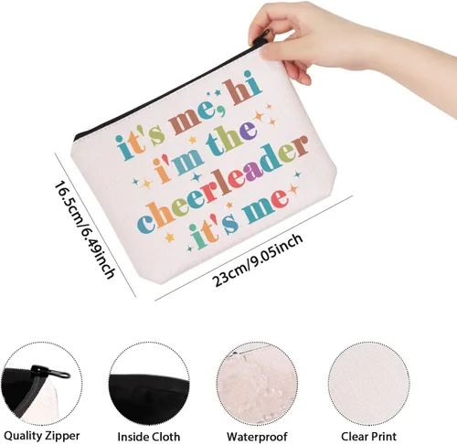 Miniatura 2 de Bolsa de maquillaje con cremallera para animadora It's Me, Hi I'm The Cheerleader It's Me Bag Cheerleading Teammate Gift, Beige, Animadora