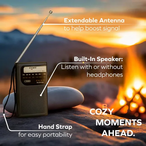Miniatura 6 de Coby Radio AM/FM Portátil – Radio de Bolsillo Retro Operada con Pilas con Altavoces Potentes, Batería de Larga Duración de 800 Horas, Recepción