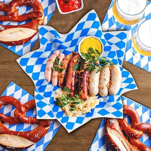 Miniatura 6 de PLULON 100 Hojas de revestimiento para canasta de alimentos Oktoberfest 30,4 in × 30,4 in papel de cera azul y blanco a cuadros, hojas de papel deli