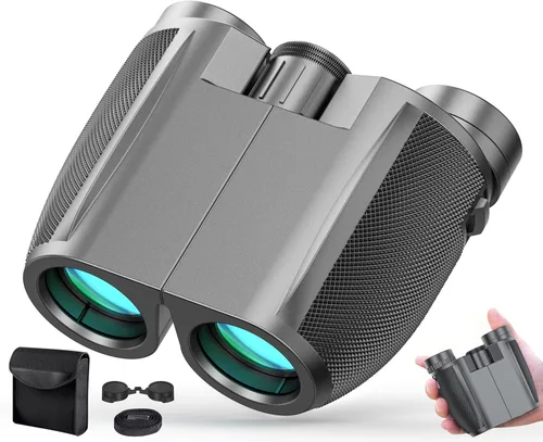 Binoculares de 12 x 25 pulgadas para adultos y niños, binoculares compactos impermeables, binoculares de campo amplio de visión para observación de