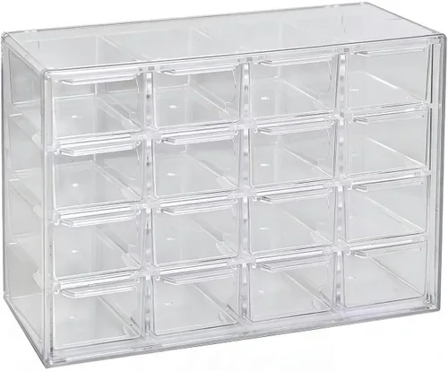 Miniatura 2 de Mini cajón de escritorio con 16 compartimentos, organizador de escritorio de plástico, suministros de oficina y caja de almacenamiento de joyas
