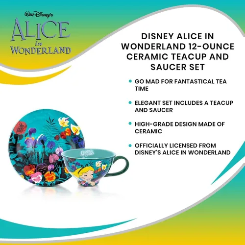 Miniatura 7 de Disney Alicia en el país de las maravillas - Juego de taza de té y platillo de cerámica de 12 onzas Juego de regalo de fiesta de té para café