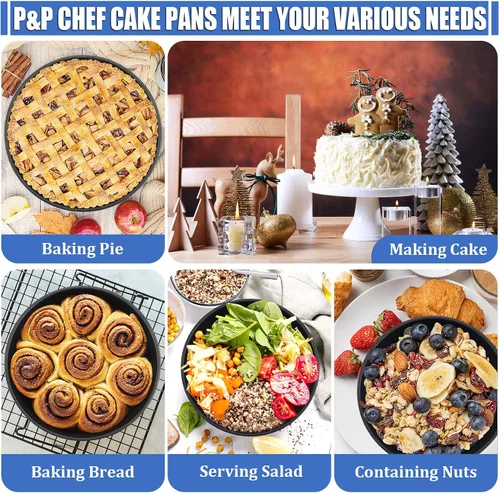 Miniatura 6 de P&P CHEF Molde para tartas de 8 pulgadas, antiadherente, redondo, para hornear, juego de moldes para cumpleaños, bodas, 2.94 pulgadas de profundidad