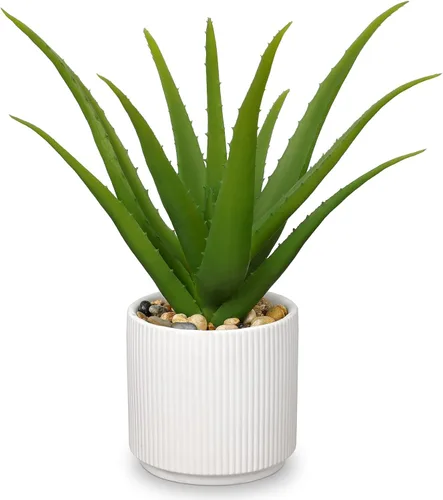 Miniatura 10 de GnFlus Plantas suculentas falsas de aloe vera de 13 pulgadas, suculentas artificiales grandes con maceta negra, planta de aloe sintético en maceta