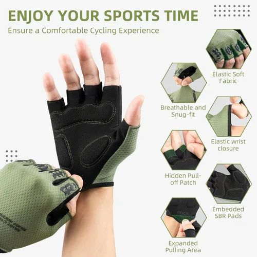 Miniatura 4 de ROCKBROS Guantes de ciclismo para hombres y mujeres, guantes de ciclismo transpirables de medio dedo, guantes acolchados que absorben los golpes