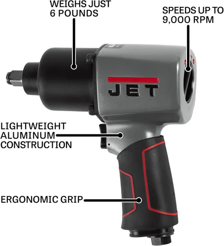 Miniatura 2 de JET Llave de impacto de aluminio de 1/2 pulgada, 900 ft-lbs, 9000 RPM (modelo JAT-104)