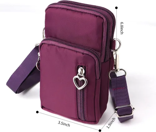 Miniatura 2 de Bolso cruzado de nailon para mujer para viaje, bolso de hombro para teléfono celular con pulsera, brazalete deportivo, cartera para teléfono Púrpura