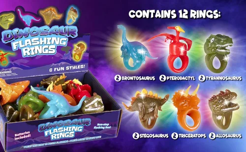 Miniatura 2 de Kangaroo Paquete de 12 anillos de dinosaurio con luz LED a granel, luces LED intermitentes coloridas para los dedos, recuerdos de fiesta