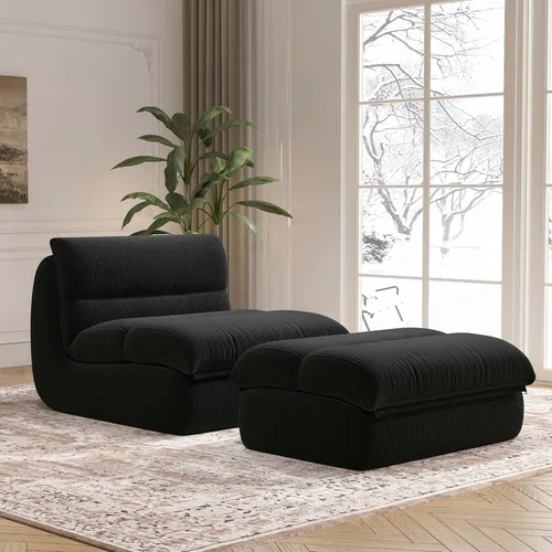 Miniatura 8 de YVDNHP Puf con otomana, acogedora y cómoda, de tela de pana ultra suave, silla de lectura con otomana para sala de estar, apartamento de dormitorio