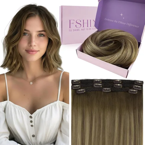 Miniatura 46 de Fshine Extensiones de cabello con broches, 22 pulgadas, 7 unidades, color marrón oscuro, doble trama, extensiones de cabello humano real con clip