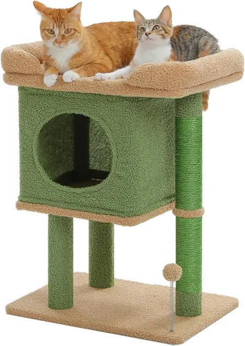 PAWZ Road Árbol para gatos de interior, torre de cactus para gatos de 26 pulgadas con percha grande, condominio privado, condominio pequeño para