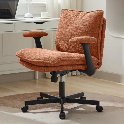 Miniatura 8 de Kassipo Silla de Oficina con Patas Entrecruzadas con Ruedas y Brazos Abatibles, Silla de Escritorio Tapizada con Patas Entrecruzadas, Sillas