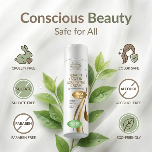 Miniatura 5 de VITAMINS hair cosmetics Acondicionador sin enjuague de queratina para cabello fino, hidratante ligero y crema desenredante hidratante para cabello