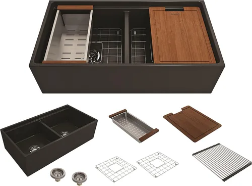 Miniatura 36 de BOCCHI Contempo - Delantal para estación de trabajo, con borde delantero, de arcilla refractaria de 27 pulgadas, fregadero de cocina de un solo