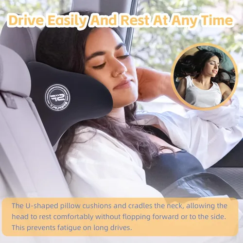 Miniatura 4 de SPRFUFLY Paquete de 2 almohadas para reposacabezas de coche, almohada de nube para coche con correa ajustable - 100% espuma viscoelástica y funda