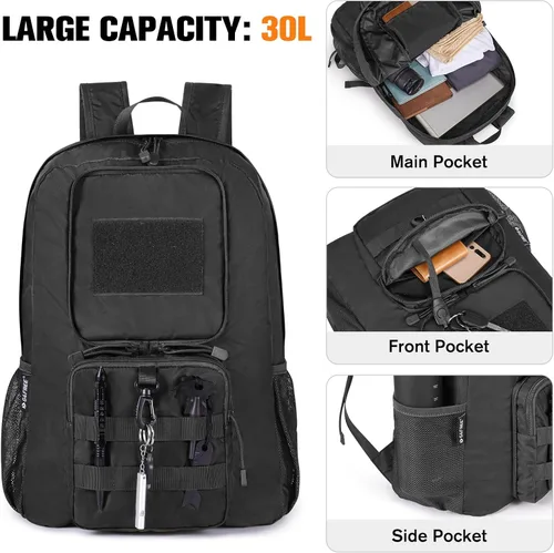 Miniatura 3 de G4Free Mochila ligera plegable de 30L para viajes de senderismo, mochila plegable resistente al agua para hombres y mujeres (negro)